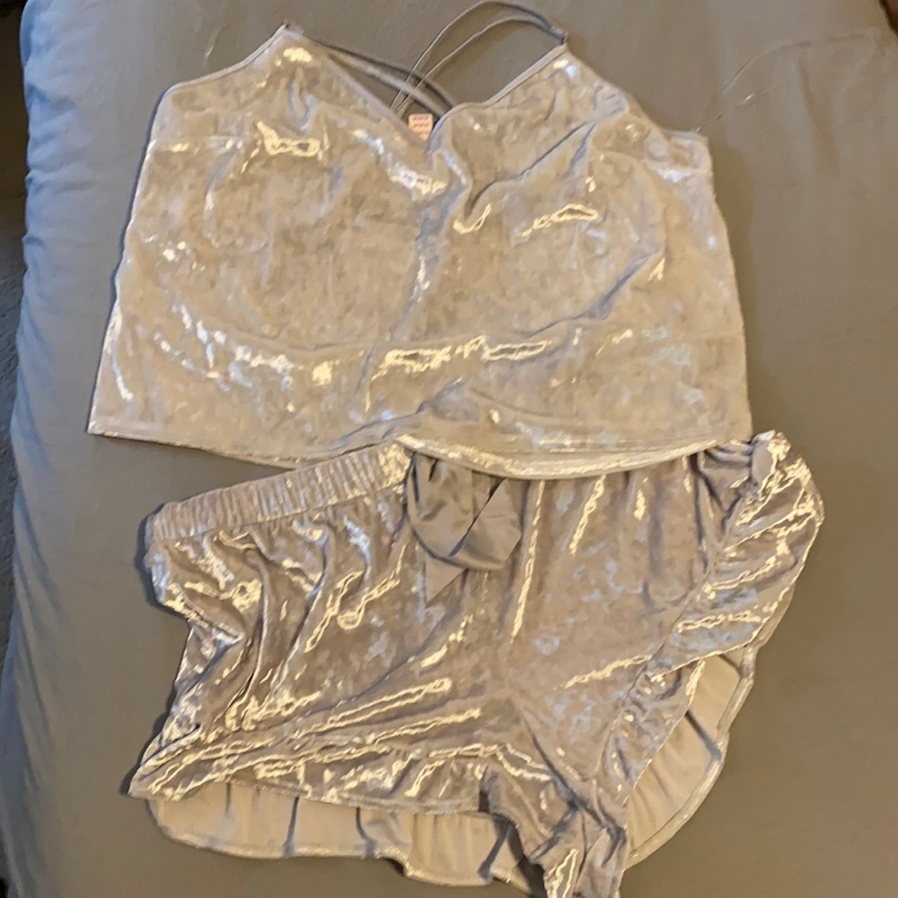 VS brushed velvet pj shorts and cropped cami